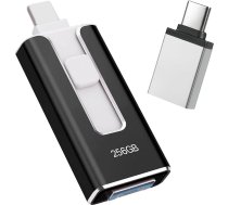 USB zibatmiņas zibatmiņas karte iPhone 256GB, [MFi Certified] 4-in-1 USB zibatmiņas karte iPhone, saderīga ar iOS/Android/PC, USB 3.0, bez lietotnes】, fotoattēlu un video dublēšanai, melna
