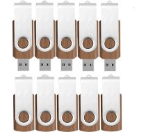 2GB USB zibatmiņas diskdziņš koka, 10 gab TATMOHIK Wood Flash Memory Stick 2GB Pack of 10 USB Flash Drive USB 2.0 Metal Swivel Clip Wooden USB Flash Drive Fast Speed Memory Stick (Walnut Wood)