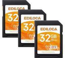 EF2 UHS-I 32GB atmiņas karte, 3 gab., lasīšana 90MB/s, ierakstīšana 20MB/s, C10, U1, V10, Full HD un 4K video, SD karte profesionāliem fotogrāfiem