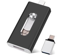 USB zibatmiņas karte 256 GB iPhone, MFi sertificēta 4-in-1 atmiņas karte iPhone/iPad/Android/PC, USB C un L OTG zibatmiņas disks, Plug & Play dublējums fotogrāfijām un video, melna (256 GB)