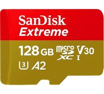 SanDisk Extreme 128 GB microSD karte mobilajām spēlēm, ar A2 lietojumprogrammu veiktspēju, atbalsta AAA/3D/VR spēļu grafiku un 4K UHD video, 160MB/s nolasīšanai, 90MB/s ierakstīšanai, 10. klase, UHS-I, U3, V30