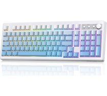 FREEWOLF K100 Membrāniskā RGB bezvadu spēļu tastatūra ar ciparu tastatūru, Bluetooth/2.4G Wireless/USB-C vadu savienojums, PBT gradientu sānu gravēti taustiņi, 4000 mAh, multivides poga, Mac/Win - zila