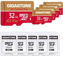 GIGASTONE Atmiņas karte 32GB 5 Pack 4K Camera Pro saderīga ar GoPro Drone Switch 95MB/s, 4K UHD video, A2 U3 V30 MicroSDHC karte ar SD adapteri