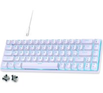 abucow 60% mehāniskā spēļu tastatūra, vadu kompakta tastatūra ar zilu fona apgaismojumu, ziliem slēdžiem un maināmiem pelēkiem/melniem taustiņiem (balta)