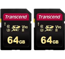 Transcend 64GB SDXC/SDHC 700S atmiņas karte TS64GSDC700S / nolasīšana līdz 285MBs un ierakstīšana 180MBs (2 eksemplāru iepakojumā)