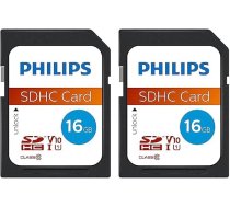 Philips Ultra Speed SDHC karte 16GB UHS-I U1 ar lasīšanas ātrumu līdz 80MB/s V10 atmiņas karte kamerām, planšetdatoriem, planšetdatoriem, karšu lasītājiem, Full HD video (2 gab.)