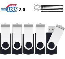 32 GB Memory Stick 5 Pack, SRVR Flash Drive USB 2.0 Swivel Thumb Drives Datu glabāšana Jump Drive Zip Drive Memory Sticks Ārējās ierīces ar LED indikatoru (5 melnas krāsas ar aukliņu)