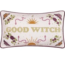 furn. Good Witch spilvens ar poliestera pildījumu - divpusējs, Halovīnu izšūts samta dekoratīvais spilvens ar metāla pavedienu (Angel White - 30 x 50 cm)