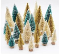 Miniatūrs Ziemassvētku eglīte, 3 krāsas mākslīgais sniegs, sala, zaļas sisala eglītes, plastmasas ziemas rotājumi, galda modeļu eglītes Ziemassvētku rokdarbu ballīšu dekorēšanai (4 izmēri)