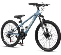 Glerc Skyline bērnu kalnu velosipēds zēniem/meitenēm, 24 collu bērnu velosipēds 10, 11, 12, 13, 14, 15, 16, 17, 18 gadus veciem pusaudžiem, 21 ātrumu velosipēds ar priekšējā riteņa piekari un disku bremzēm, zils