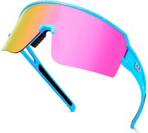FMY polarizētas velosipēdu brilles, sporta saulesbrilles, UV400 aizsardzība, brilles, beisbols, skriešana, makšķerēšana, vīriešiem, sievietēm, pusaudžiem, zils rāmis un rozā lēcas, vidējas, zils rāmis un rozā lēcas