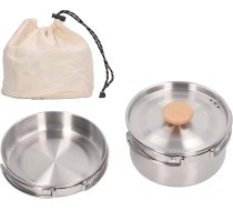 Kempinga virtuves piederumu komplekts no 304 nerūsējošā tērauda ar pannu, katlu un uzglabāšanas somu pārgājieniem, ceļojumiem ar mugursomu, piknikiem, makšķerēšanai brīvā dabā