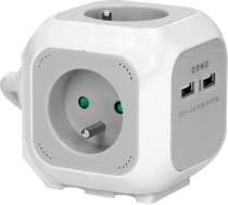 Pagarinātājs 4 reizes 2P+Z, 2xUSB lādētājs, 1,4 m H05VV-F 3x1 mm?, pelēks/balts