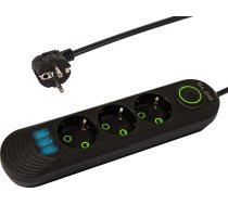 98-213# ps-320 3 ligzdu 3xusb 2m melns 3x1mm elektrotīkla pagarinātājs