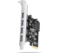 Axagon Pceu-430rs pcie kontrolieris 4x usb 3.2 gen 1 ports, uasp, renesas chipset, 15-pin sata barošanas avots