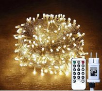 Gresonic 100/200/300/400 LED pasaku gaismas, darbināmas ar strāvas padevi un kontaktdakšu, āra un iekštelpu gaismām, kāzām, Ziemassvētku svinībām, silti baltas (silti baltas, 8 režīmi, regulējamas, 400 LED)