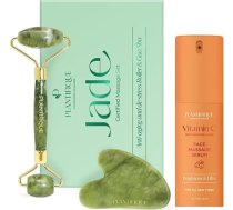 PLANTIFIQUE Nefrīta sejas veltnīša un Gua Sha akmeņu komplekts limfodrenāžai un sejas masāžai, acu veltnīša un C vitamīna seruma sejai Korejas ādas kopšanas līdzeklis pret novecošanos Gua Sha masāžas sejas serums, 30 ml
