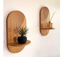 2 Boho peldošo plauktu komplekts - koka piekaramie sienas dekori, bez urbšanas, šabjainais dizains augiem un fotogrāfijām - dekoratīvs uzglabāšanas elements viesistabai, guļamistabai vai birojam