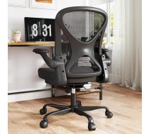 ZZH ergonomisks darba galda krēsls, sieta biroja krēsls ar regulējamu jostas balstu un salokāmiem roku balstiem, elpojošs datora krēsls mājas birojam ar 360° rotāciju un augstuma regulēšanu, melns