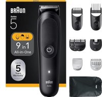 Braun All-in-One trimeris 5, 9-in-1 Multigroom, bārdas trimmeris, matu trimmeris sejai, galvai un ķermenim, 120 min. akumulators, 14 garumi (0,5-21 mm), ūdensizturīgs, AIO5540, melns