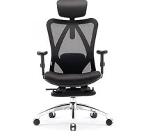 SIHOO Ergonomisks biroja atpūtas krēsls ar kāju balstu, datora galda krēsls, regulējams galvas balsts un roku balsts (melns)