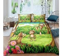 Loussiesd Bērnu gultas veļas komplekts 135 x 200 cm Cartoon Monkey Print gultas veļa Cute Animals sega Cover Set zēniem Meža Zoo Ziedi Dekoratīvie gultas komplekts Zip