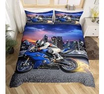 Loussiesd Motociklu rakstu gultasveļas komplekts 135 x 200 cm Pusaudži Motocikla vadītāja sega Cover Set Modern Extreme Sports Theme gultasveļa bērniem Zēni Cool Room Decoration