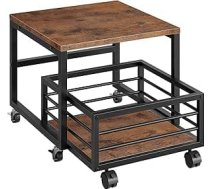 HOOBRO EBF155TL01 Mini ledusskapja statīvs ar pārvietojamu grozu, mini ledusskapja galds ar riteņiem un regulējamām kājām, ledusskapja pamatnes skapītis mājai, kopmītnei, Vintage Brown un Black