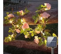 Solar Rose Vine Vine String Lights, āra dekoratīvā mākslīgo rožu ziedu Ivy Garland Light, ūdensizturīga saules gaismas pasaku gaisma, šampanieša rozes dekori balkonam, terasei, žogam, kāzu pusei (10 m)