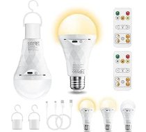 E27 LED akumulatora spuldze ar tālvadības pulti, 2 gab., aptumšojama āra lampa (3000 K/4000 K/6500 K), 2600 mAh kempinga spuldzes, taimera spuldzes pamatne un USB uzlādējams divējāda lietojuma galda lampas / kempinga apgaismojums