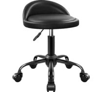 KKTONER rullējošais krēsls, biroja krēsls ar zemu atzveltni, regulējams augstums 47-62 cm, apaļš krēsls ar riteņiem, grozāms darba krēsls no PU ādas, melns