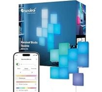 Nanoleaf Blocks Starter Kit, 10 kvadrātu RGBW sienas lampas, difūzs apgaismojums, mūzikas un ekrāna sinhronizācija, WiFi lietotne un balss vadība (saderīga ar Alexa, Apple un Google Home), dekorēšana un spēles