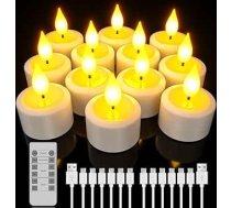 PChero 12 LED tējas gaismas uzlādējamas ar taimeri, LED sveces uzlādējamas bez liesmām, mirgojošas, aptumšojamas ar tālvadības pulti un 6 portu USB-C lādēšanas kabeli mājas istabas Helovīna Ziemassvētku ballīšu dekorēšanai