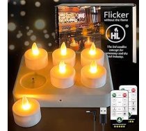 HL LED uzlādējama tējas gaisma ar tālvadības pulti un taimera funkciju, 50+ stundu uzlādējamas tējas gaismas ar uzlādes staciju un USB kabeli svētku Ziemassvētku dekorēšanai, 6 gab., dzeltena krāsā