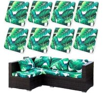 Āra dīvāns Sitzkissenbezug Gartenpolster Ersetzen Sofabezug, Tropische Grüne Blätter Blumen Druck Stretch Sitzkissenbezug mit Gummiband für Garten Terrassenmöbel (Stil 2,8 Stück)
