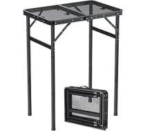 Anbte Kempinga galds Saliekamais galds 60 x 40 cm Alumīnija rāmis ar 3 regulējamiem augstumiem 27/51/74 cm Grila galds ar metāla režģa galda virsmu Viegls, pārnēsājams sānu galds dārza piknikam pludmalē (melns)