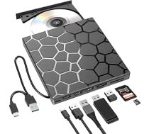 Ārējais CD/DVD diskdzinis klēpjdatoram, DVD atskaņotājs klēpjdatoram, 8 in 1 USB 3.0 Ultra Slim Portable CD Burner ārējais optiskais cietais disks, saderīgs ar galddatoru Mac, Windows XP/8.1/8/7 Linux