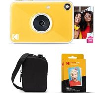 Kodak Printomatic+ tūlītējās digitālās fotokameras sākumkomplekts ar futrālīti un 20 cinka fotopapīru - 10 MP RGB LED, pilnkrāsainas fotogrāfijas - dzeltens