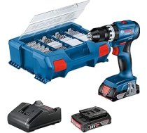 Bosch Professional 18V System Akku Schlagbohrschrauber GSB 18V-45 (Drehzahl 1.900 min-¹, inkl. 2x 2.0Ah Akku, GAL 18V-2082, 82-teiliges Zubehör-Set, L-Case Pick & Click)