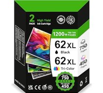 INKYEAH 62XL melnā un krāsainā | 750/450+ lappuses, saderīgs ar oriģinālajām HP 62 drukas kasetnēm 62 Kombi, 62 XL drukas kasetne HP OfficeJet 250 200 5742 5740 Envy 7640 5540 5640 5544 5646