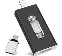 USB zibatmiņas karte 128 GB iPhone, MFi sertificēta 4-in-1 atmiņas karte iPhone/iPad/Android/PC, zibatmiņas disks ar USB 3.0, Micro USB, USB-C, ātra datu pārsūtīšana, fotoattēlu un video dublēšana, melna