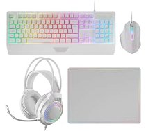 Mars Gaming MCP124PRO, spēļu kombinācija 4-in-1, RGB H-Mech tastatūra ar plaukstas balstu, RGB pele 3200DPI HUANO slēdzis, FRGB austiņas, nanotekstila peles paliktnis 36 x 26 cm, multiplatformu, portugāļu, balta