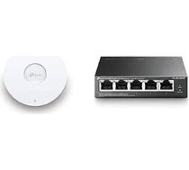 TP-Link EAP610 AX1800 Gigabit Dual-Band WiFi 6 WLAN piekļuves punkts ar TL-SG1005P 5 portu gigabitu PoE komutatoru