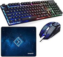 Raptor spēļu tastatūras un peles komplekts ar lielu peles paliktni Rainbow LED USB kabelis Combo UK izkārtojums PC portatīvajam datoram PS4 Xbox One melns
