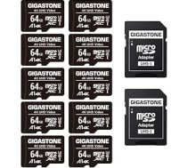 GIGASTONE 64GB MicroSDXC atmiņas karte 10 gab. + SD adapteris, līdz 90MB/s, Full HD video ierakstīšanai, Micro SD karte UHS-I Class 10 U1, līdz 90MB/s, GoPro, droniem un planšetdatoriem