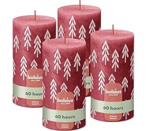 Bolsius Rustic Pillar Candles Silhouette - Sarkana ar apdruku - 4 gabali - 13 x 7 cm - Ilgstoša degšana - Svečturība - Sastāv no dabīga augu vaska - Bez palmu eļļas