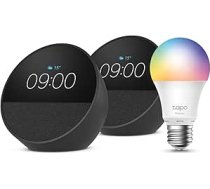 Echo Spot | Melns, 2 gab. + Tapo L530EA Smart Light Bulb (E27), darbojas ar Alexa - Smart Home Starter Kit