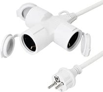 XUANSHI āra pagarinātājs 1,4 m ar 3 Schuko ligzdām, 3 virzienu pagarinātājs, IP44, izmantošanai ārpus telpām, 1,5 mm² gumijas ārējais kabelis - trīskāršs sadalītājs ar aizsargvāciņu 3500 W - balts