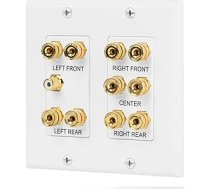 Fosmon [2-Gang 5.1 Surround Distribution] Mājas kinozāles sienas plāksne - augstākās kvalitātes zeltīta vara banānu savienotāja tipa sienas plāksne 5 skaļruņiem un 1 RCA ligzda zemfrekvences skaļrunim (balta)