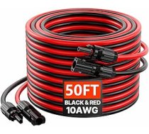 VEVOR Saules paneļu 50 pēdu pagarinājuma kabeļu komplekts, 10AWG kabelis ar ūdensnecaurlaidīgiem sieviešu un vīriešu savienotājiem, PV kabelis saules paneļiem mājās, kuģos un autofurgonos, melns un sarkans